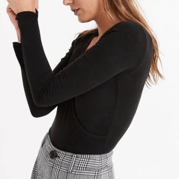 Madewell Long Sleeve Black Bodysuit‎ Faux Wrap Surplice Soft sz S - Picture 4 of 12